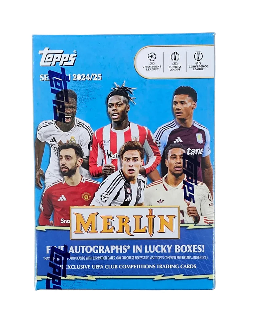 Box Caja Cromos 2024/25 Topps Chrome Merlin UEFA Club Competitions Soccer 7-Pack Blaster
