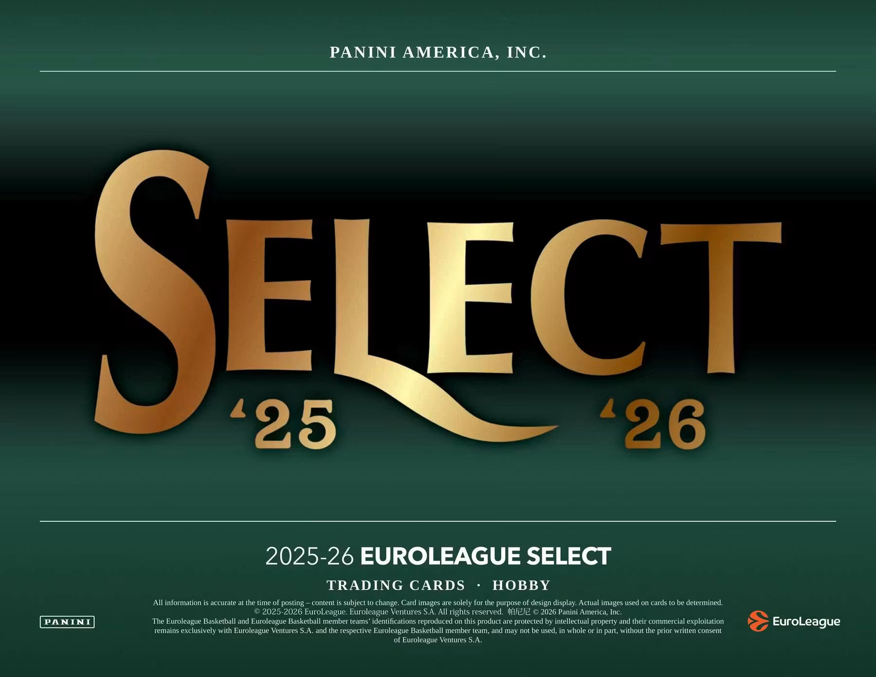 Box Caja Cromos 2025-26 Panini Select EuroLeague Basketball Hobby Box