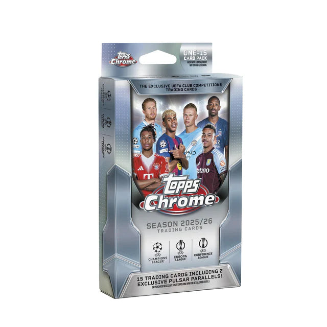 Box Caja Cromos 2025/26 Topps Chrome UEFA Club Competitions Soccer Hanger