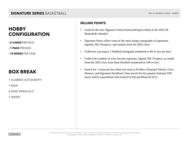 Box Caja Cromos 2025-26 Panini Signature Series Basketball Hobby