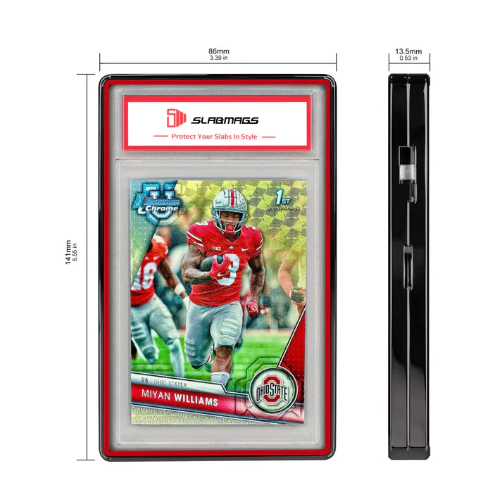 Slabmags METALLIC BLACK With Color Glass Border RED Made For Standard Thick PSA Slabs