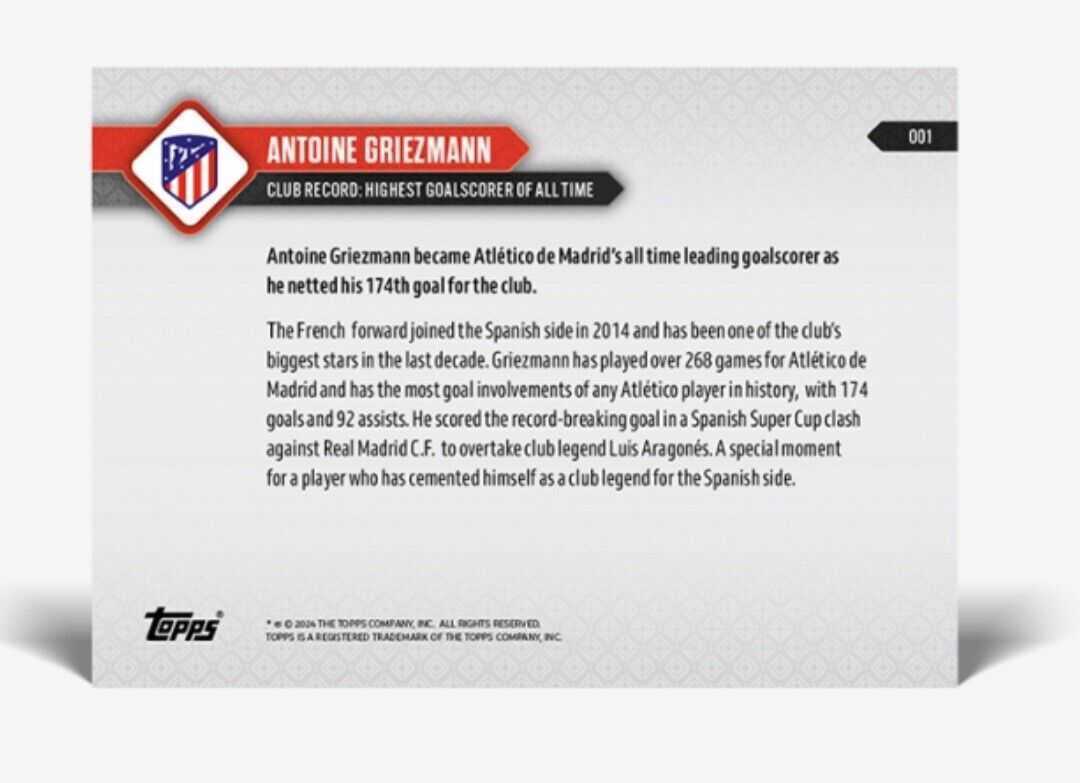 2023-24 Topps Now Antoine Griezmann Highest Goalscorer All Time Atlético Madrid #1