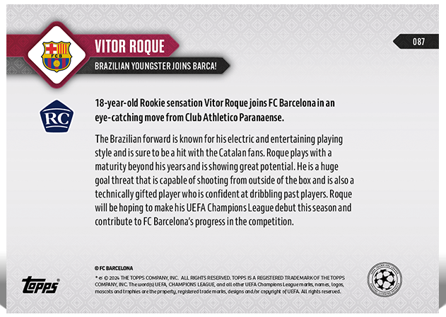 2023-24 Topps Now Victor Roque RC #87 FC Barcelona