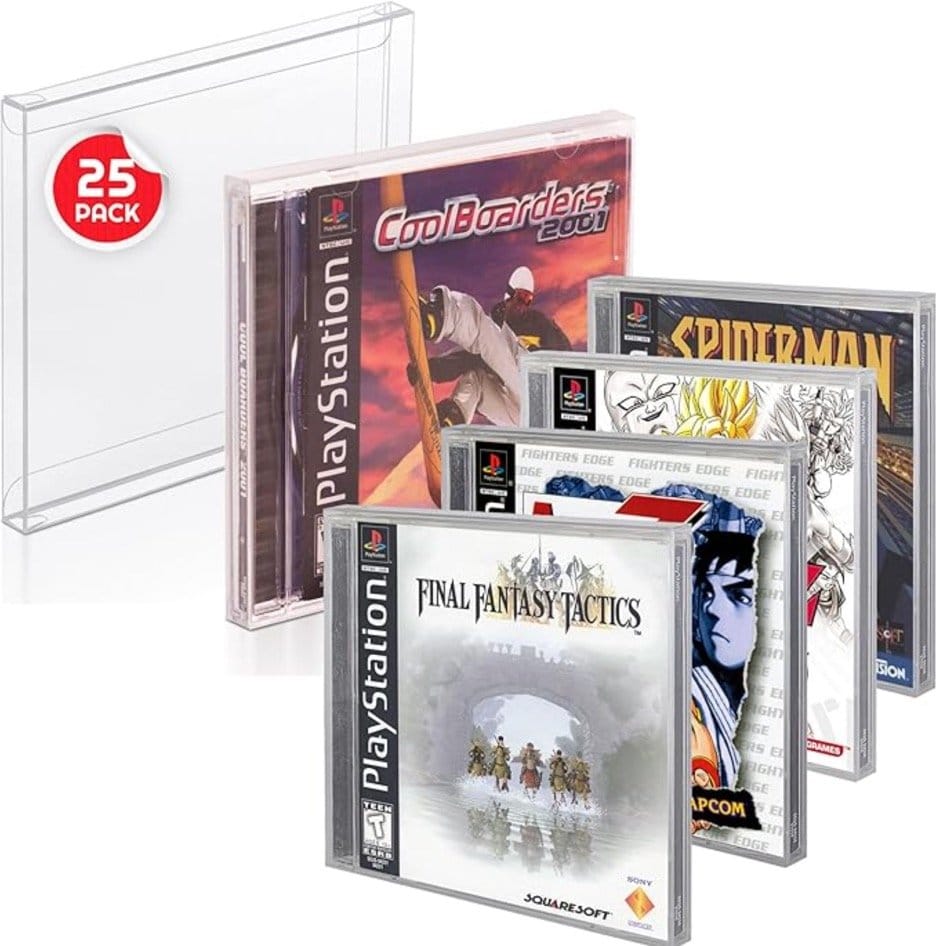 Evoretro Funda Caja de PET pack de 25 Protector para PS1/Single CD/Dreamcast (Jewel Case) Games
