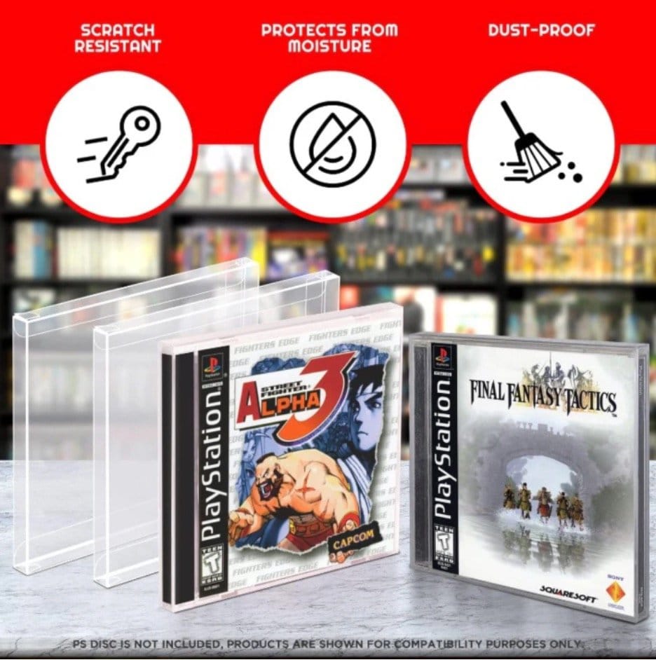 Evoretro Funda Caja de PET pack de 25 Protector para PS1/Single CD/Dreamcast (Jewel Case) Games