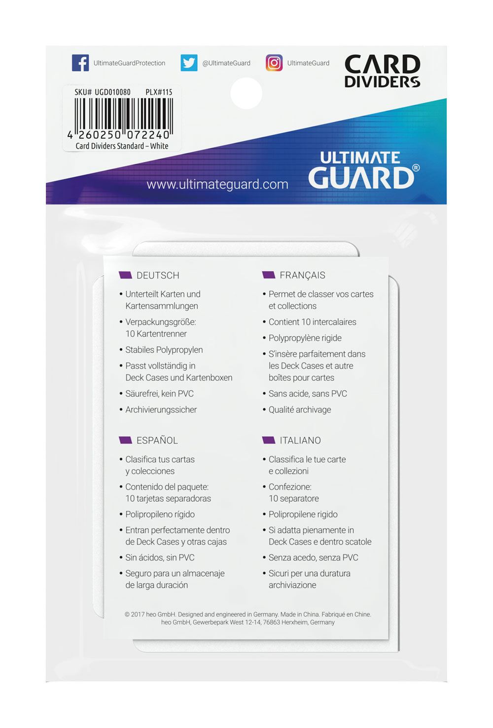 Ultimate Guard Card Dividers Tarjetas Separadoras Blanco (10pcs)