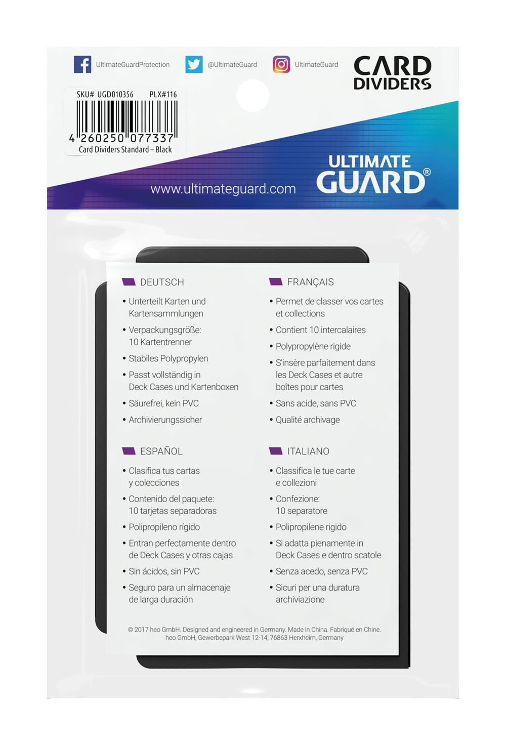 Ultimate Guard Card Dividers Tarjetas Separadoras Negro (10pcs)