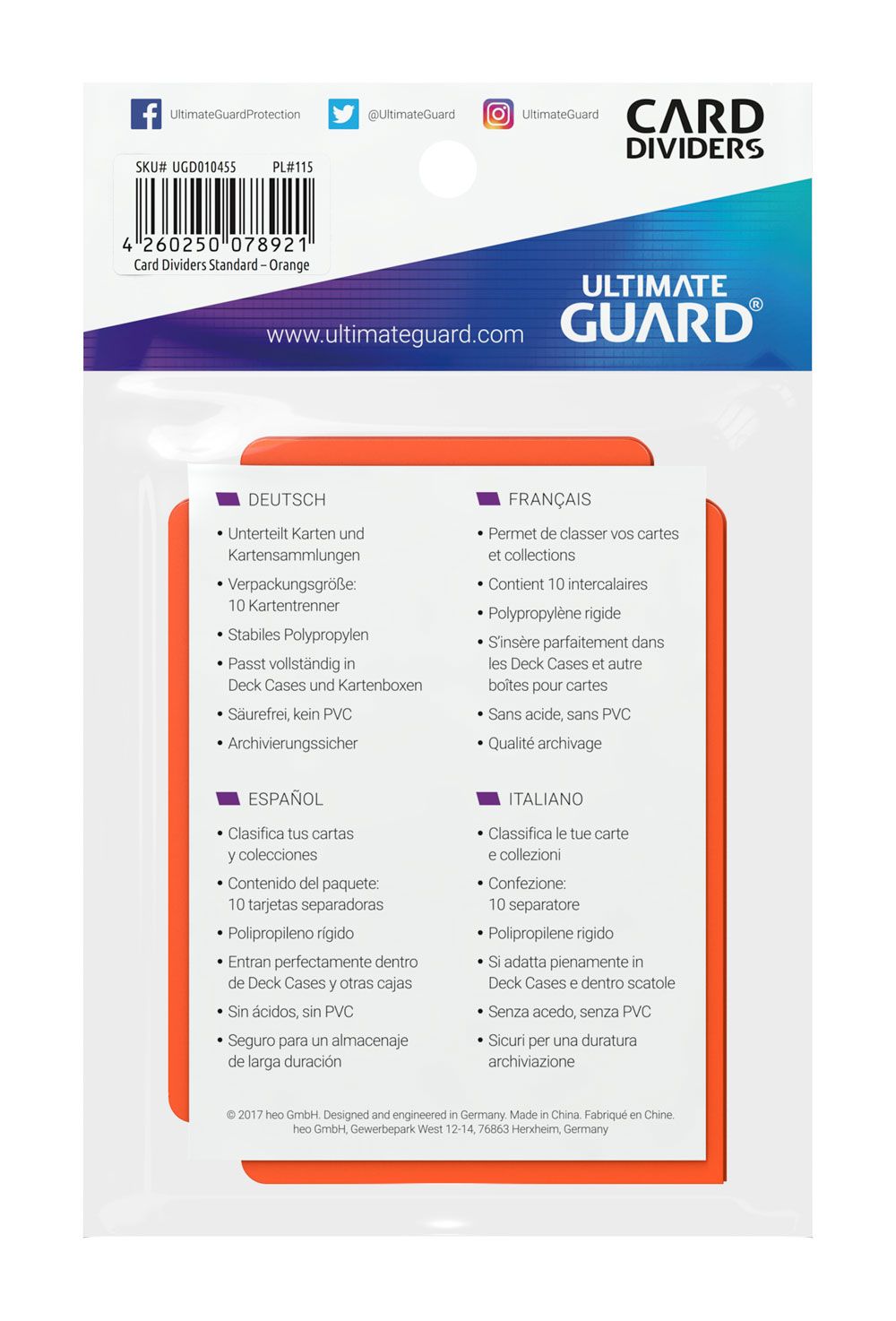 Ultimate Guard Card Dividers Tarjetas Separadoras Naranja (10pcs)
