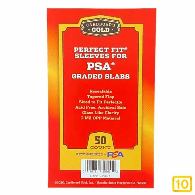 Perfect Fit Bags For PSA Graded Cards  with PSA Logo CardboardGold (50pcs) - 10pristine